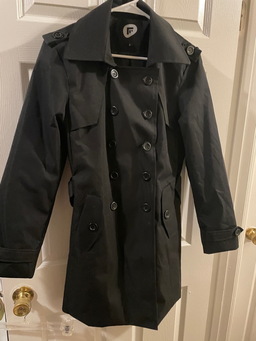 Farvalue Large Black Double-Breasted Trench Coat